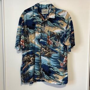 Hilo Hattie Blue and Tan Hawaiian Shirt
